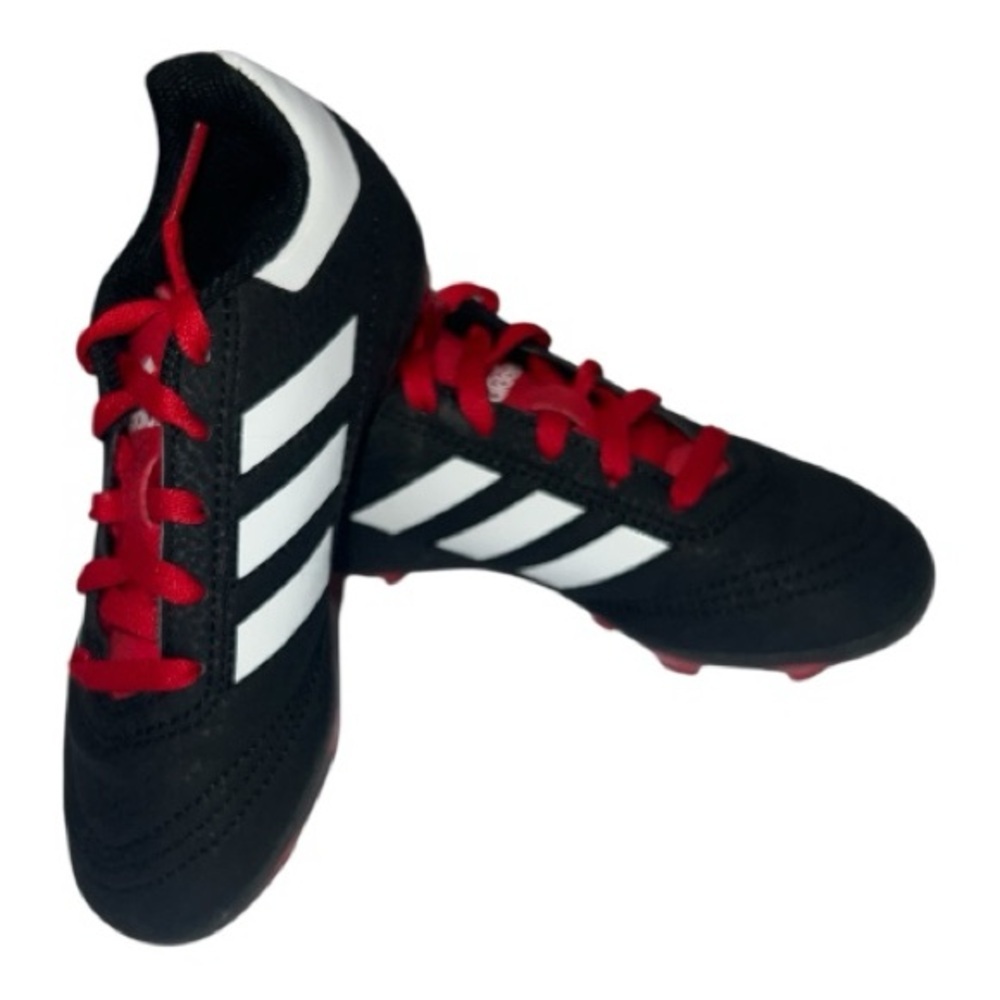 Adidas Kids Black Cleats with Red laces and White Stripes - Picture 1 of 6